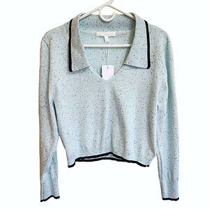 NWT Adyson Parker Speckled Light Blue Sweater V-Neck with Collar Size XL